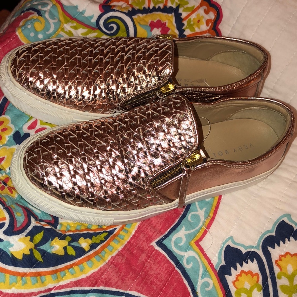 Rose gold slip ons